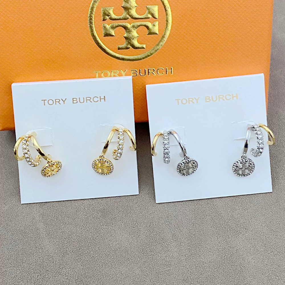 Tory Burch Multicolor Pave Rhinestone Triple Round Metal Earrings